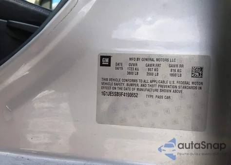 2015 Chevrolet Sonic Ltz Auto z USA, uszkodzony, nr VIN 1G1JE5SB9F4190652